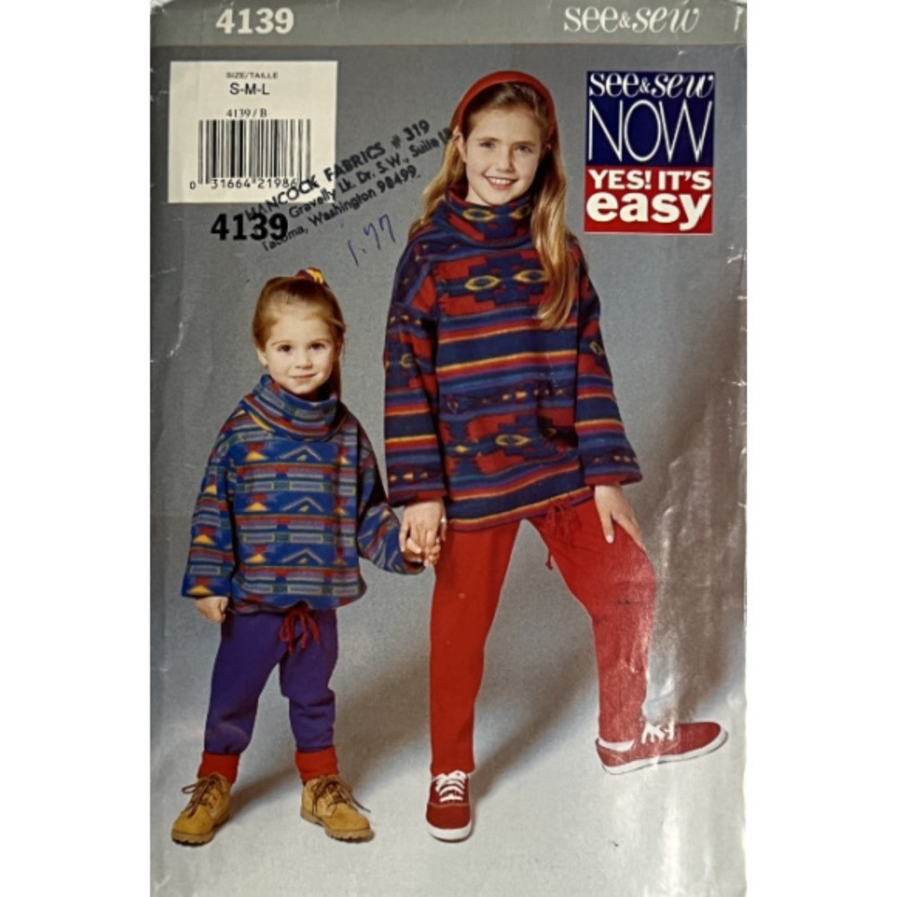 See & Sew 4139 Sewing Pattern, Girls' Top and Leggings - Size S-M-L